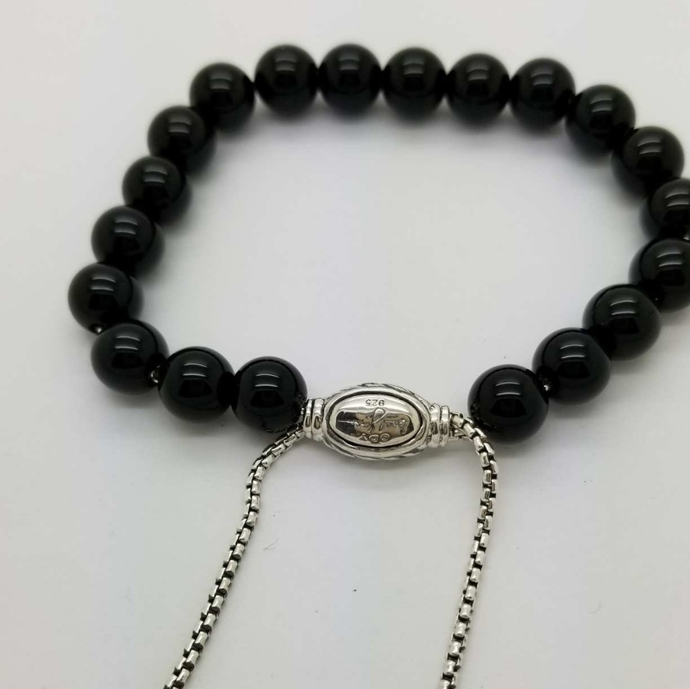 DY Sterling Silver Beaded Bracelet Black Onyx
